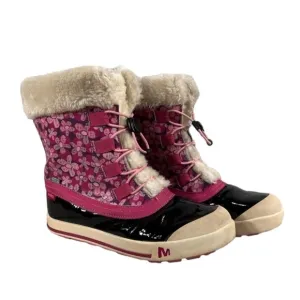 Merrell Girls Spruzzi Waterproof Rain / Snow Boots Size 5 Pink Floral