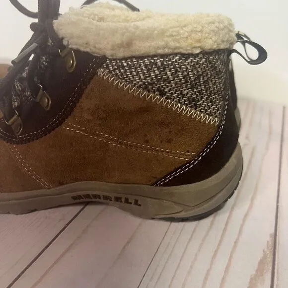 Merrell Kamori Chill Brown Suede Dark Earth Womens Winter Hiking Boots Sz 7.5 NW