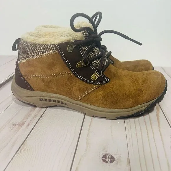 Merrell Kamori Chill Brown Suede Dark Earth Womens Winter Hiking Boots Sz 7.5 NW