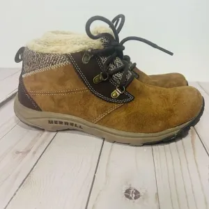 Merrell Kamori Chill Brown Suede Dark Earth Womens Winter Hiking Boots Sz 7.5 NW