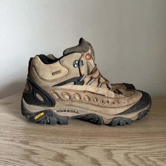 Merrell Pulse II Vibram Waterproof Hiking Boots Loden Taupe Mens Size 10