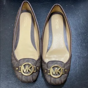 Michael Kors Brown Flats with Gold Accents