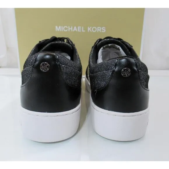 Michael Kors Juno Stripe Lace Up Sneaker Glitter Chain Mesh MK Logo Black Size 9