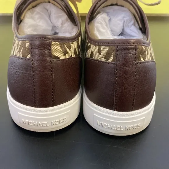 Michael Kors MK Logo City Sneakers Canvas &amp; Leather Size 9M - Beige/Brown