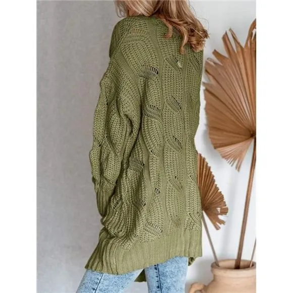 Miladusa Women's Cardigan Sweaters Long Sleeve Plus Size Solid Cable Knit Open
