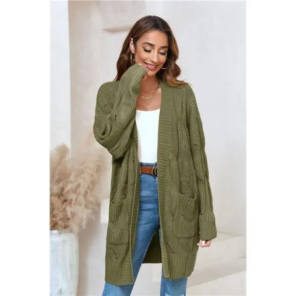 Miladusa Women's Cardigan Sweaters Long Sleeve Plus Size Solid Cable Knit Open