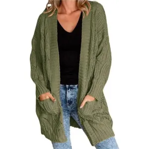 Miladusa Women's Cardigan Sweaters Long Sleeve Plus Size Solid Cable Knit Open