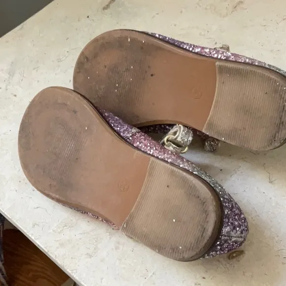 Mini Boden Girls Glittery Pink and Silver Mary Jane Flats Dress Ballet 30 UK