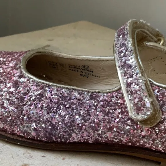 Mini Boden Girls Glittery Pink and Silver Mary Jane Flats Dress Ballet 30 UK