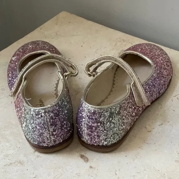 Mini Boden Girls Glittery Pink and Silver Mary Jane Flats Dress Ballet 30 UK