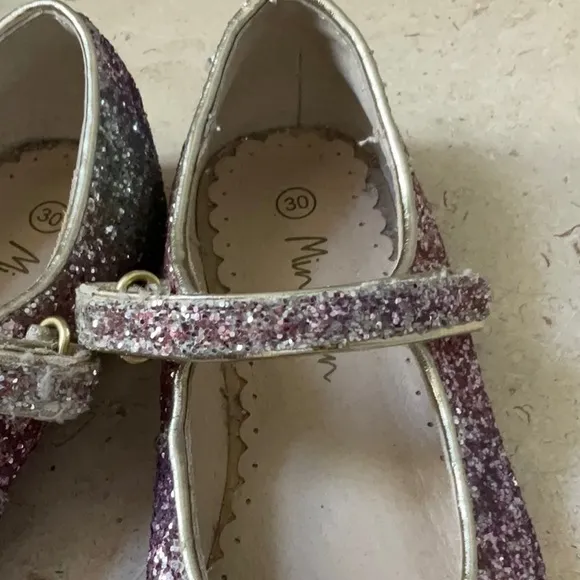 Mini Boden Girls Glittery Pink and Silver Mary Jane Flats Dress Ballet 30 UK