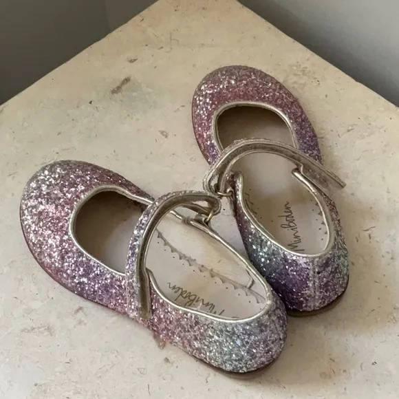 Mini Boden Girls Glittery Pink and Silver Mary Jane Flats Dress Ballet 30 UK