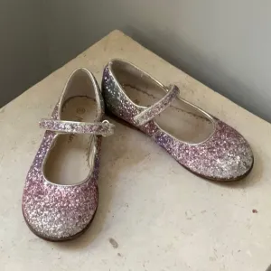 Mini Boden Girls Glittery Pink and Silver Mary Jane Flats Dress Ballet 30 UK