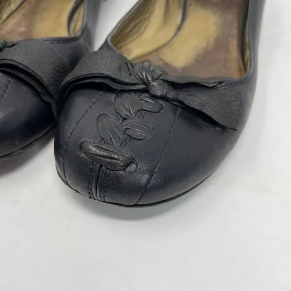 MIU MIU Shoes Womens 37 US 7 Black Low Heel Leather Bow Braid Detail