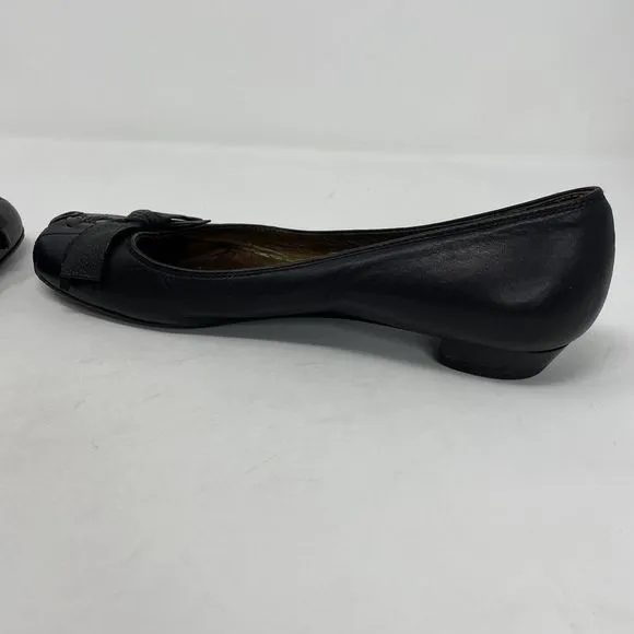 MIU MIU Shoes Womens 37 US 7 Black Low Heel Leather Bow Braid Detail