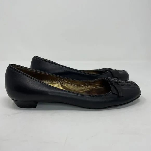 MIU MIU Shoes Womens 37 US 7 Black Low Heel Leather Bow Braid Detail