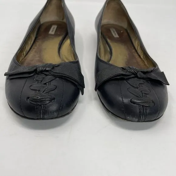 MIU MIU Shoes Womens 37 US 7 Black Low Heel Leather Bow Braid Detail