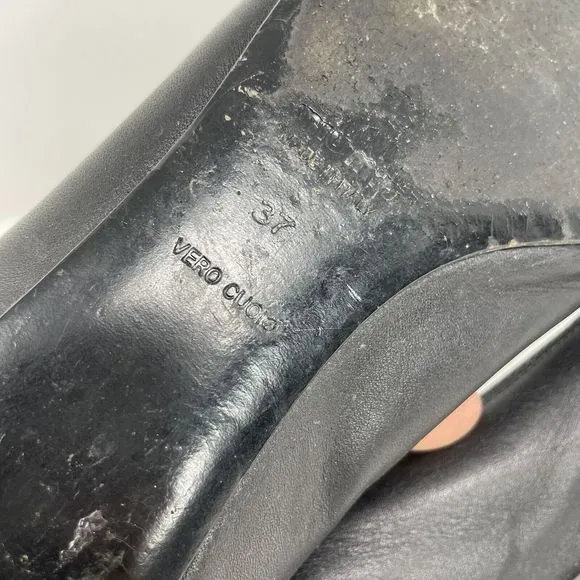 MIU MIU Shoes Womens 37 US 7 Black Low Heel Leather Bow Braid Detail