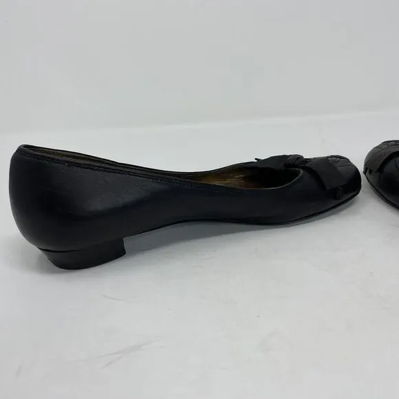 MIU MIU Shoes Womens 37 US 7 Black Low Heel Leather Bow Braid Detail