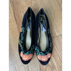 Mootsie Tootsies Women's Halloween Ballet Flats Shoes 8.5 Velvet BOO Pumpkin Cat