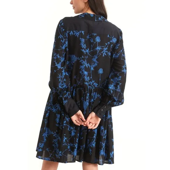 Munthe Oversized Electric Blue Punk Floral Mini Dress - Silk   Organic Cotton