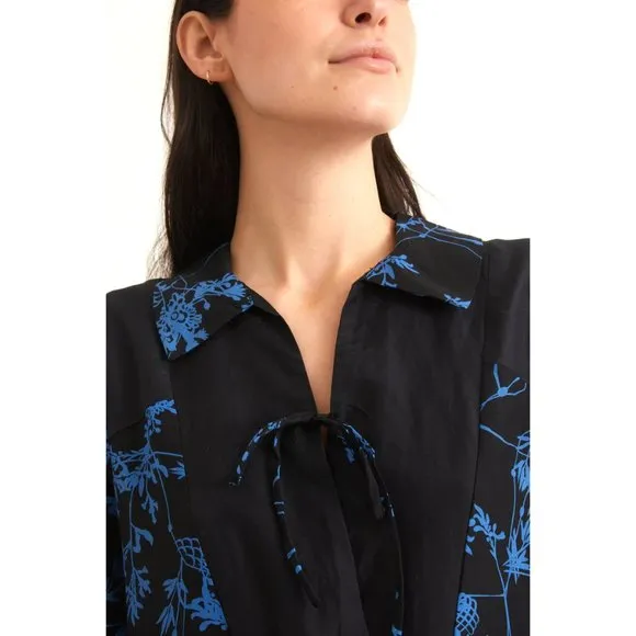 Munthe Oversized Electric Blue Punk Floral Mini Dress - Silk   Organic Cotton