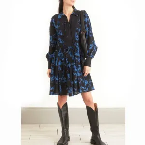 Munthe Oversized Electric Blue Punk Floral Mini Dress - Silk   Organic Cotton