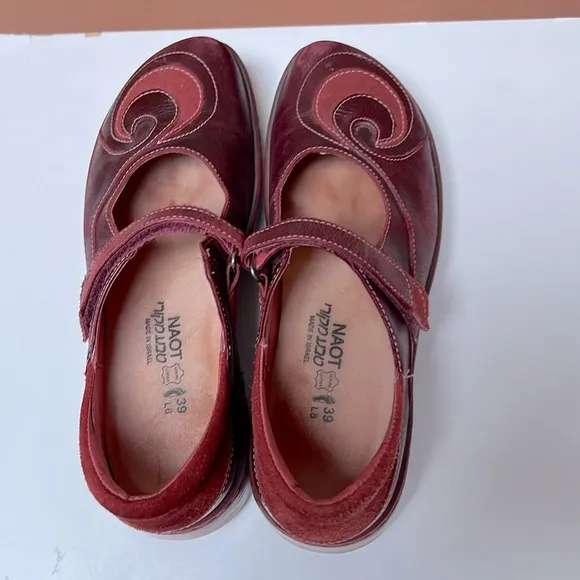 NAOT Sea Size 8 US 39 EU Bordeaux Leather Swirl Women’s Mary Jane Shoes