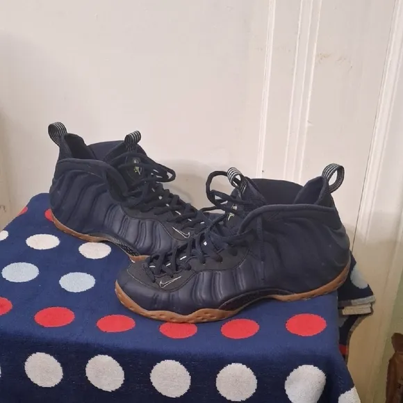 Navy Foamposite Sneakers with Gum Sole