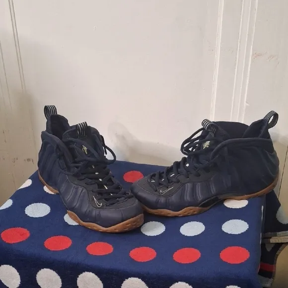 Navy Foamposite Sneakers with Gum Sole