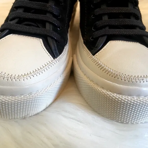 NEW All Saints Milla Low Top Mixed Leather Sneakers Black Size 12