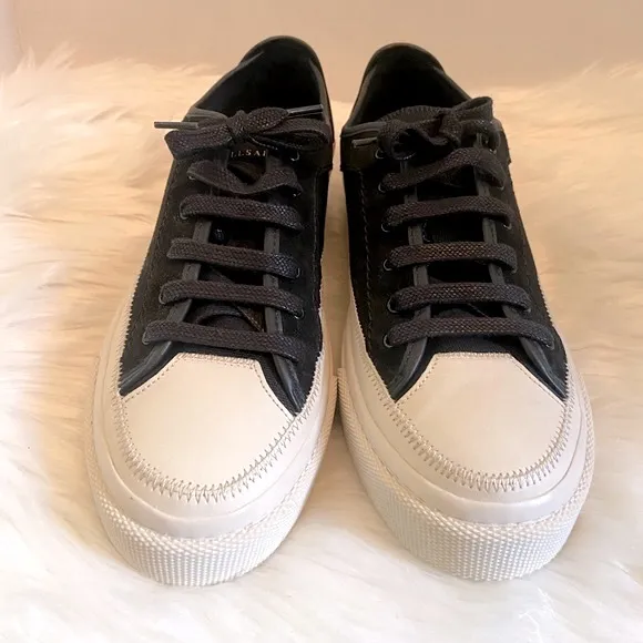 NEW All Saints Milla Low Top Mixed Leather Sneakers Black Size 12