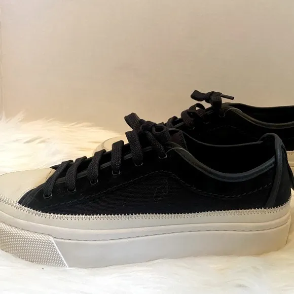 NEW All Saints Milla Low Top Mixed Leather Sneakers Black Size 12