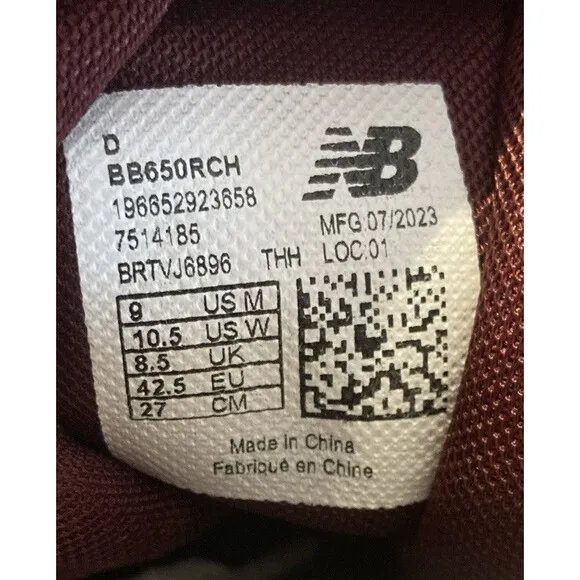 New Balance 650 Men's Size 9 Casual Shoes White Burgundy Grey BB650RCH New