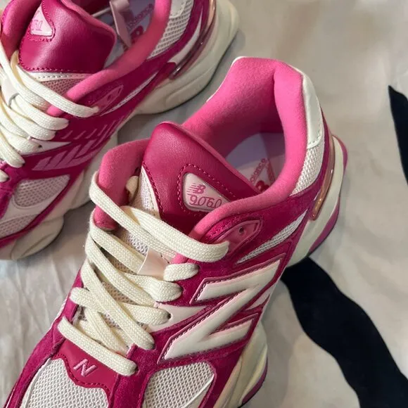 New Balance 9060 Pink &amp; White Sneakers