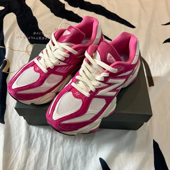 New Balance 9060 Pink &amp; White Sneakers