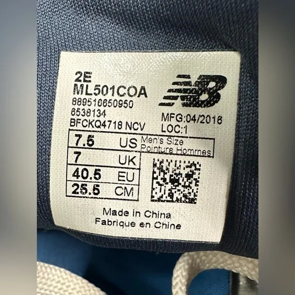 New Balance Mens 501 ML501COA‎ Blue Casual Shoes Sneakers Size 7.5