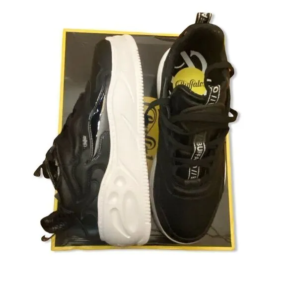 New Buffalo flat XTR sneakers black white Sz 7.5 chunky trainers London shoes