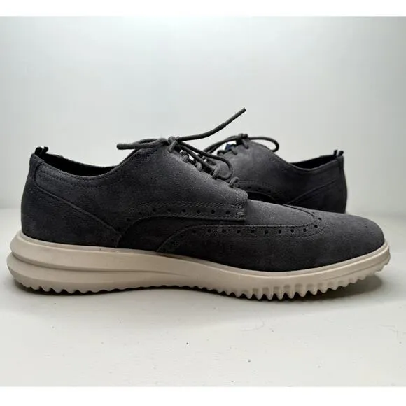 NEW Cole Men's Haan Grand Oxford Wingtip Gray Suede Cushioned Shoes C38792