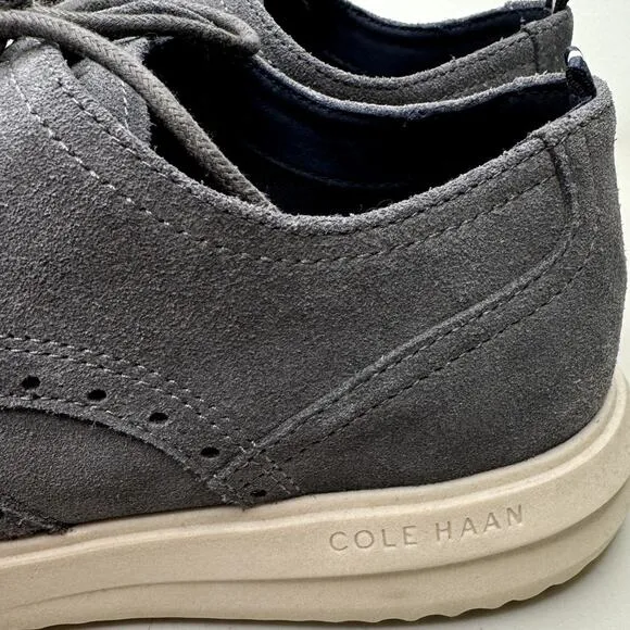 NEW Cole Men's Haan Grand Oxford Wingtip Gray Suede Cushioned Shoes C38792