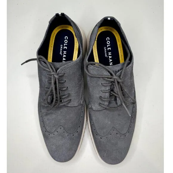 NEW Cole Men's Haan Grand Oxford Wingtip Gray Suede Cushioned Shoes C38792