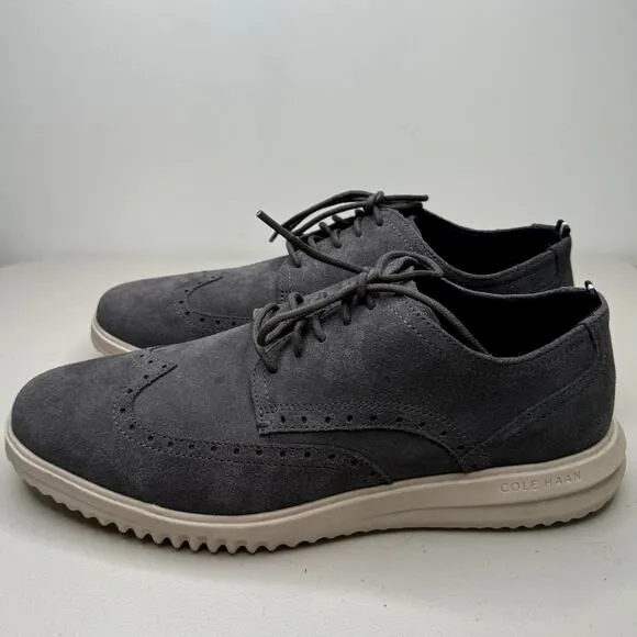 NEW Cole Men's Haan Grand Oxford Wingtip Gray Suede Cushioned Shoes C38792