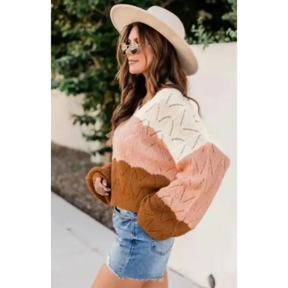 NEW! Color Block Oversized Lightweight Pointellle Sweater!