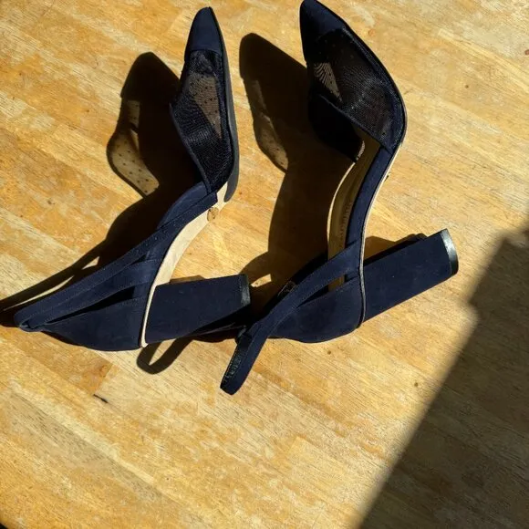 New - Elegant Sarah Flint Perfect Parker 85 Navy Polka Dot Pumps - Sz 39.5