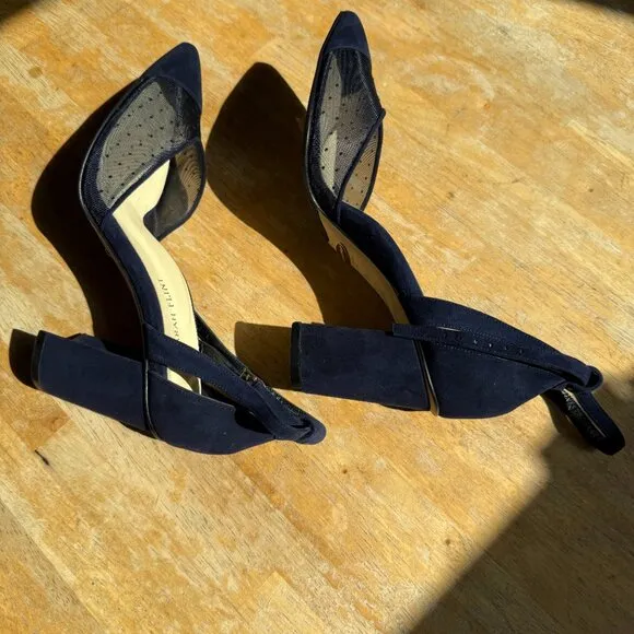 New - Elegant Sarah Flint Perfect Parker 85 Navy Polka Dot Pumps - Sz 39.5