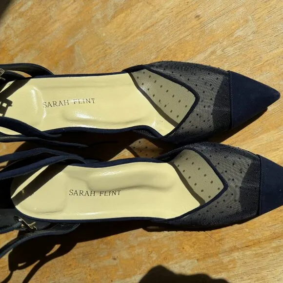 New - Elegant Sarah Flint Perfect Parker 85 Navy Polka Dot Pumps - Sz 39.5