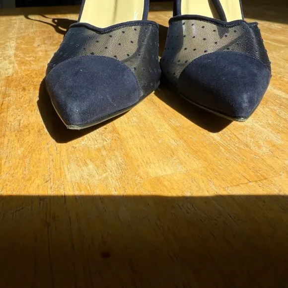 New - Elegant Sarah Flint Perfect Parker 85 Navy Polka Dot Pumps - Sz 39.5