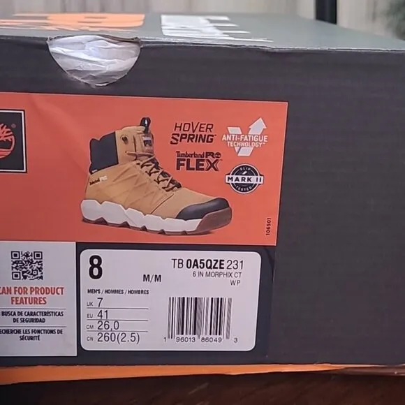 New in box! Timberland Pro Morphix Mens 8 safety toe waterproof boot tan
