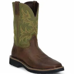NEW JUSTIN BOOTS men's justin driller stampede boot in brown/green