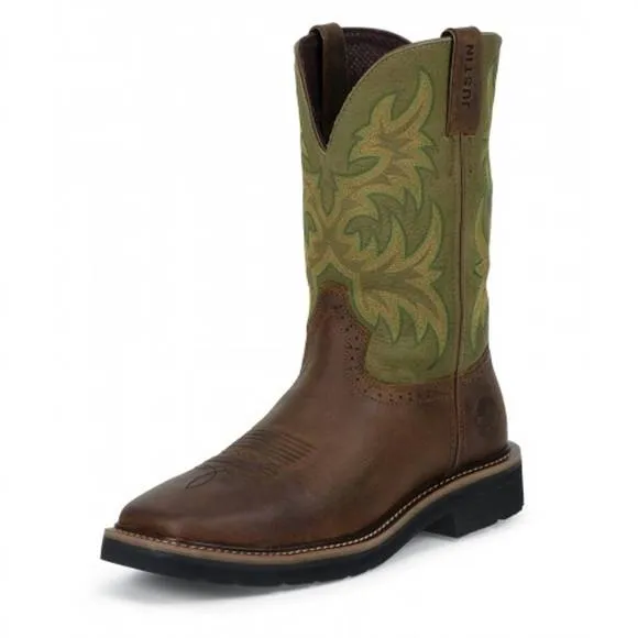 NEW JUSTIN BOOTS men's justin driller stampede boot in brown/green